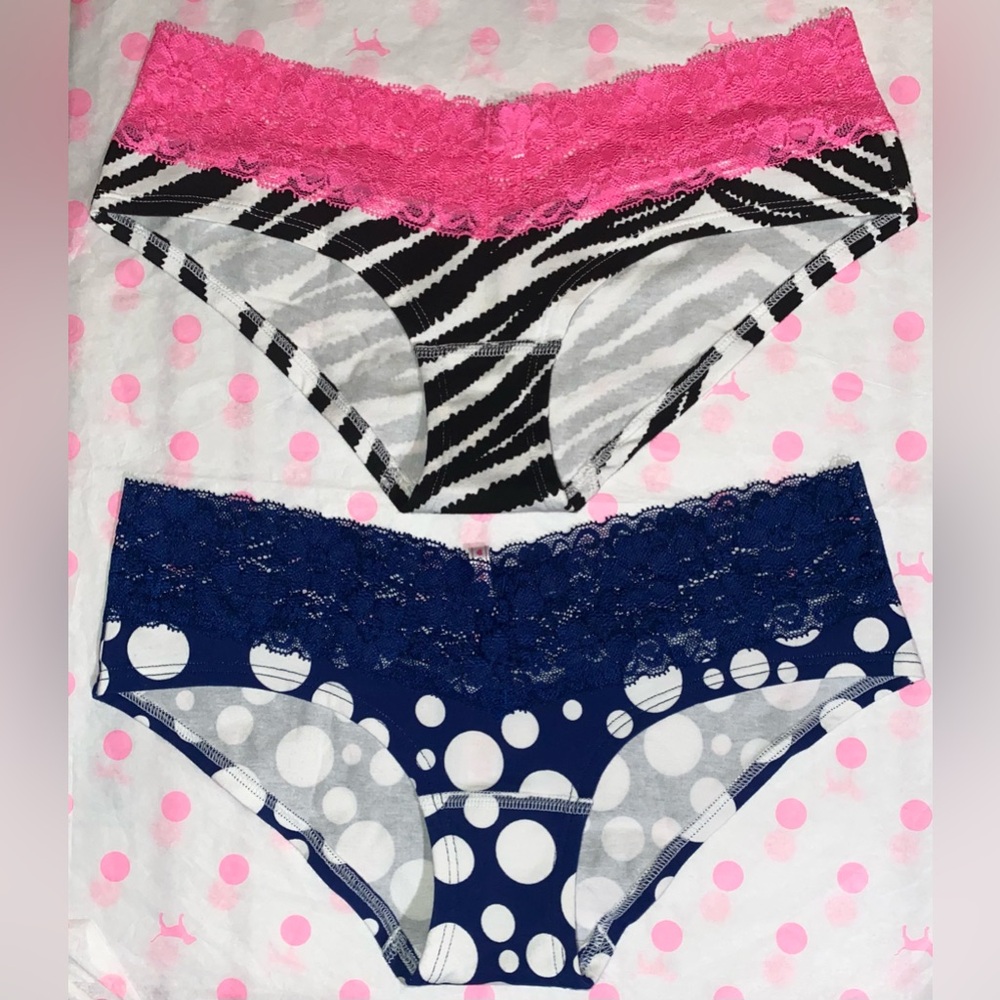 2 new vintage Victoria’s Secret PINK lace hipster panties bundle polka dot